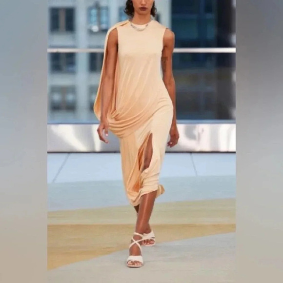 NWT Jonathan Simkhai Roxi Dress - Jersey Grecian Draped Midi Dress - Picture 5 of 10